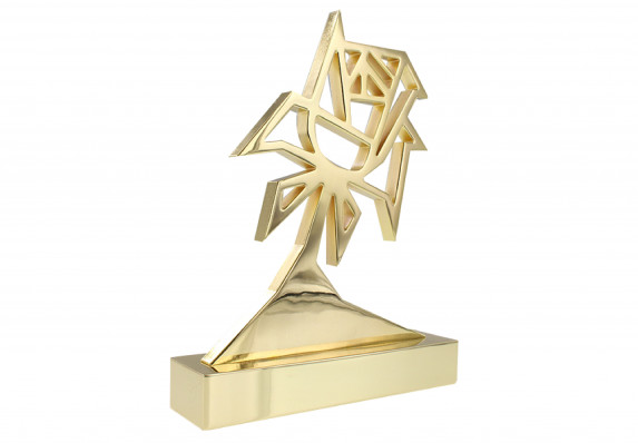 Beautiful metal award with precision detailing and hand-polished 24k gold plating.