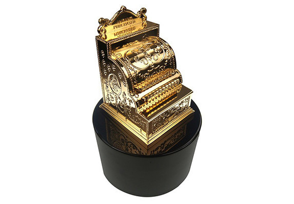 Beautiful ornate complex detailed metal casting vintage cash register trophy