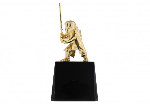 Custom 24k gold plated trophy sculpture of a honey badger crafted for a financial services company.