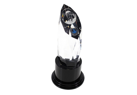 Crystal award with sand etching and colorfill