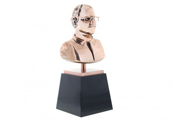 This antique bronze plated custom metal bust was crafted for a lifetime achievement award.