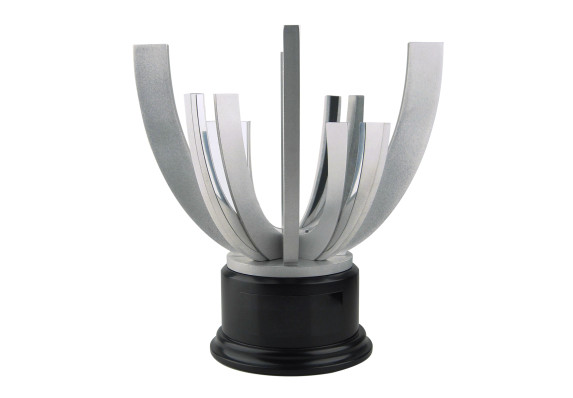 Curved silver pillars atop a black base