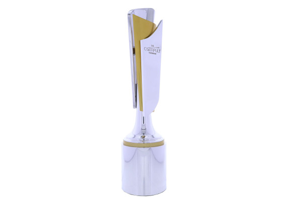Abstract silver and gold trophy with a silver base