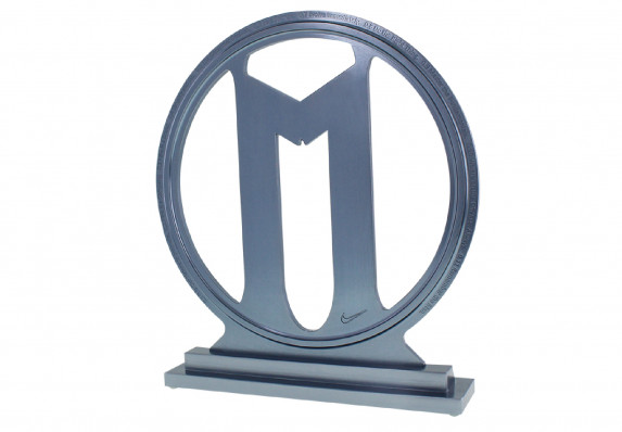 Corporate custom machined anodized aluminum award.