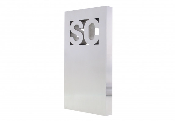 Free-standing aluminum plaque machined with relief of the letters "S" and "C." Highly polished surface.