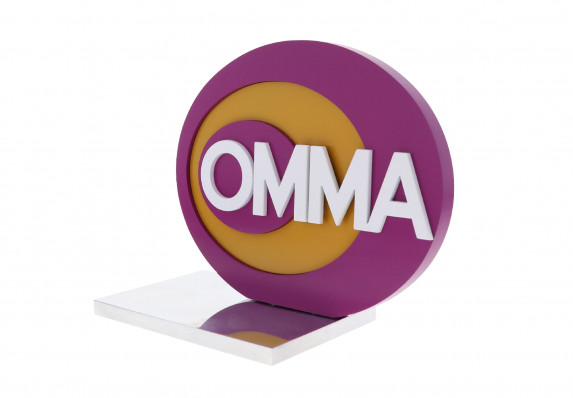 A custom-crafted colorful logo award celebrating excellence in Online Advertising and in Media & Marketing