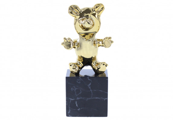 A custom cast metal bear trophy plated in 24k gold and hand polished to an impressive finish. The final awards sculpture is mounted atop a high-end black base.