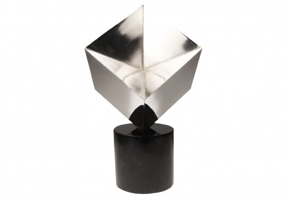 Cubic metal award on marble base