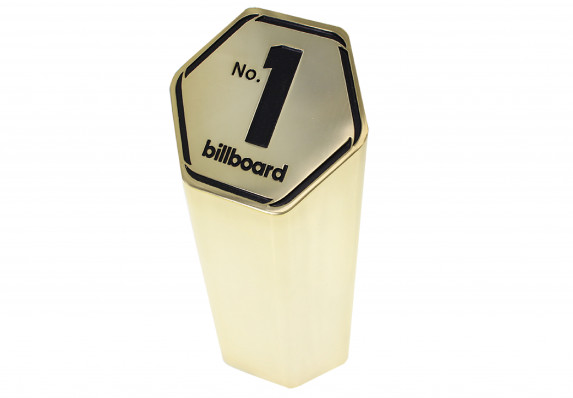 Geometric, cast metal column trophy with 24k gold plating and colorfill.