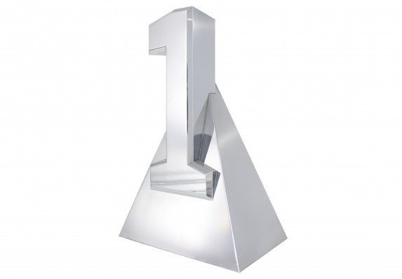 Polished metal number 1 mounted on pyramid base crafted for a professional football league.