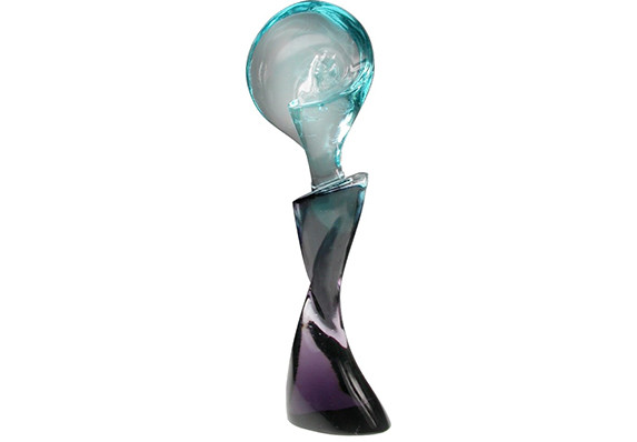 Custom crystal award - a cast sculpture in blue, purple and clear pate de verre