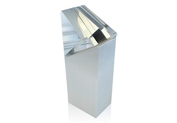 Aluminum award with brushed silver column and bright, polished logo detail on top.