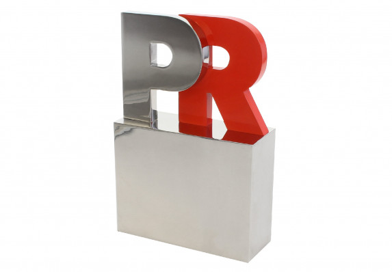 Cut-out metal letters award on aluminum base. Includes high-end enamel detailing.