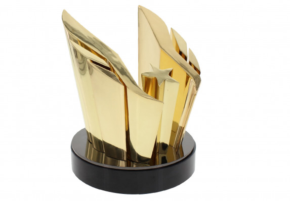 Luxury Award Crafted from Gold-Plated Zinc Components Assembled on a Black Crystal Base