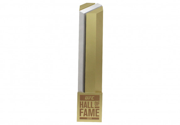 A geometric custom column award finished in two-tone brushed silver and gold.