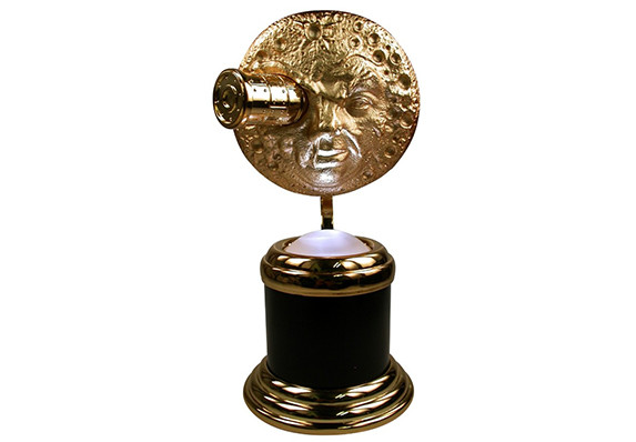 High-end diecast metal trophy with LED lighting element mounted in base.