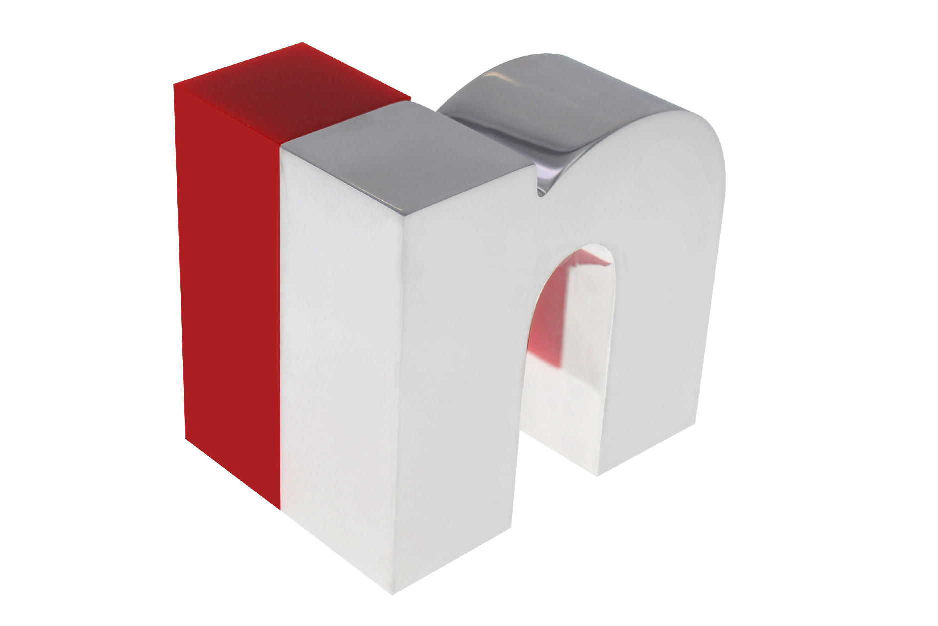 Trophy designed in gleaming polished aluminum and accented with bright red acrylic