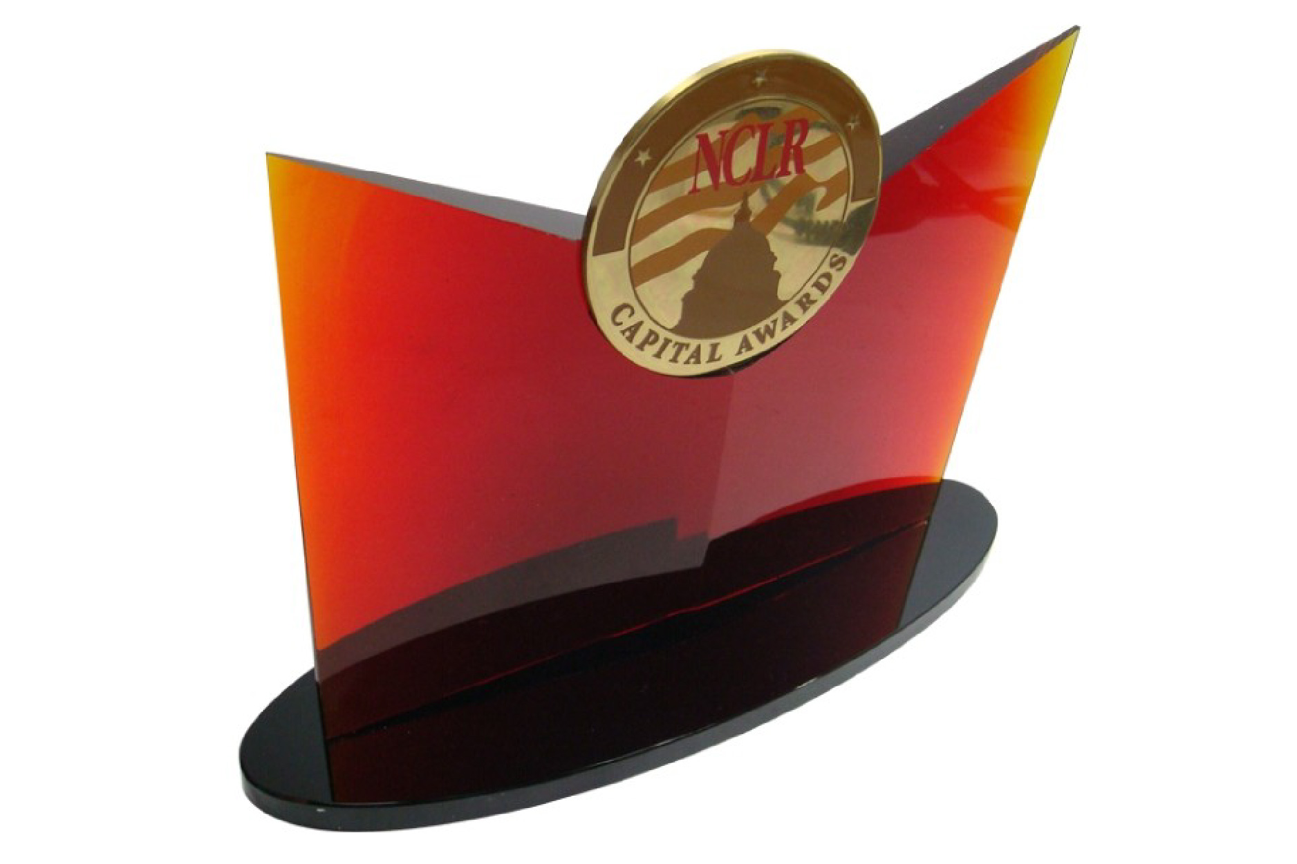 Custom corporate award with red crystal and medallion