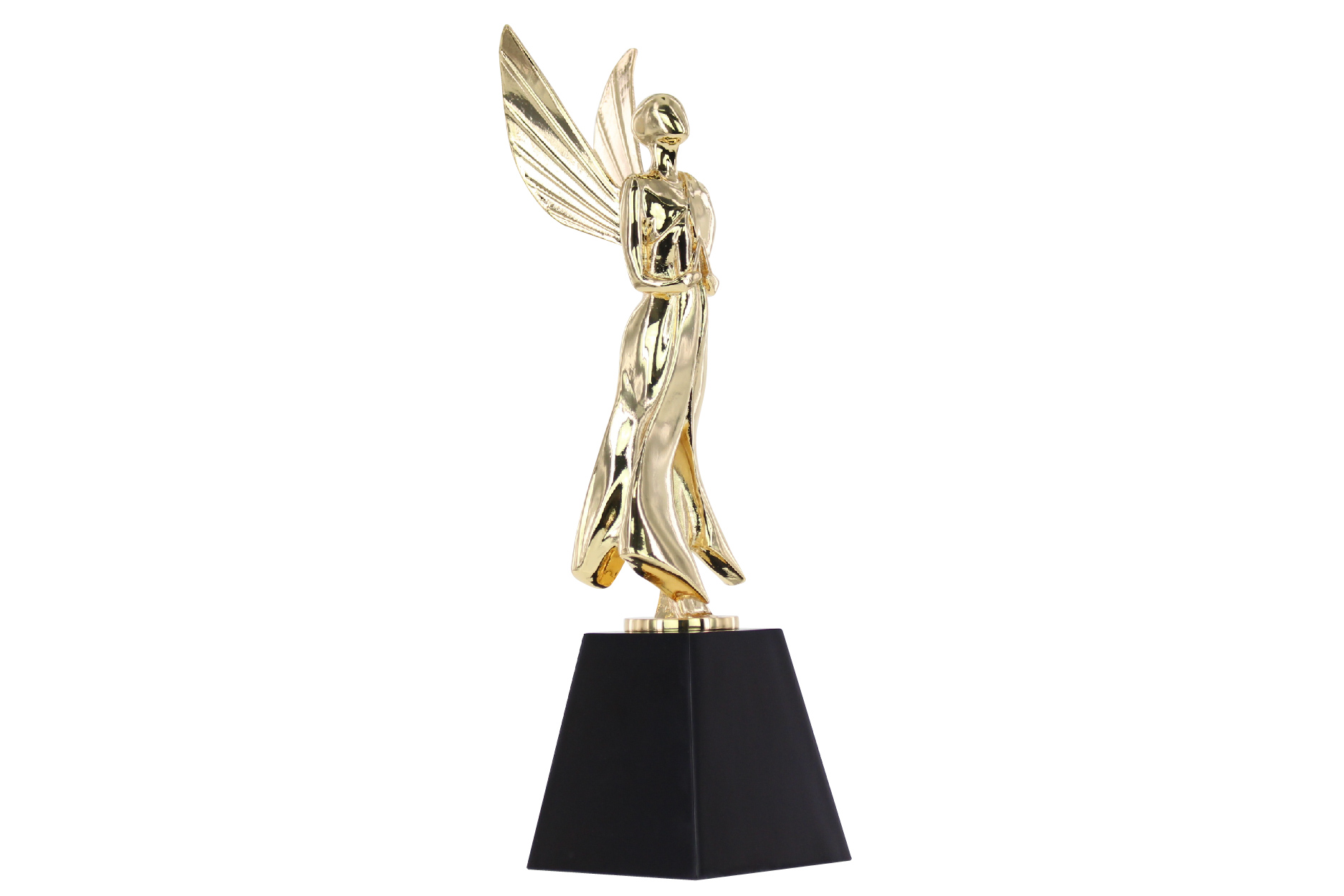 A custom crafted angel trophy with a proud and uplifting stance. Society awards crafts this custom trophy for a prestigious creative competition.