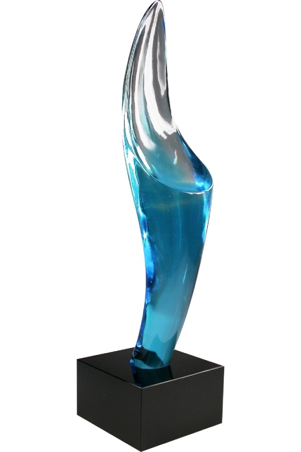 Custom fading blue Pate de Verre Sculpture