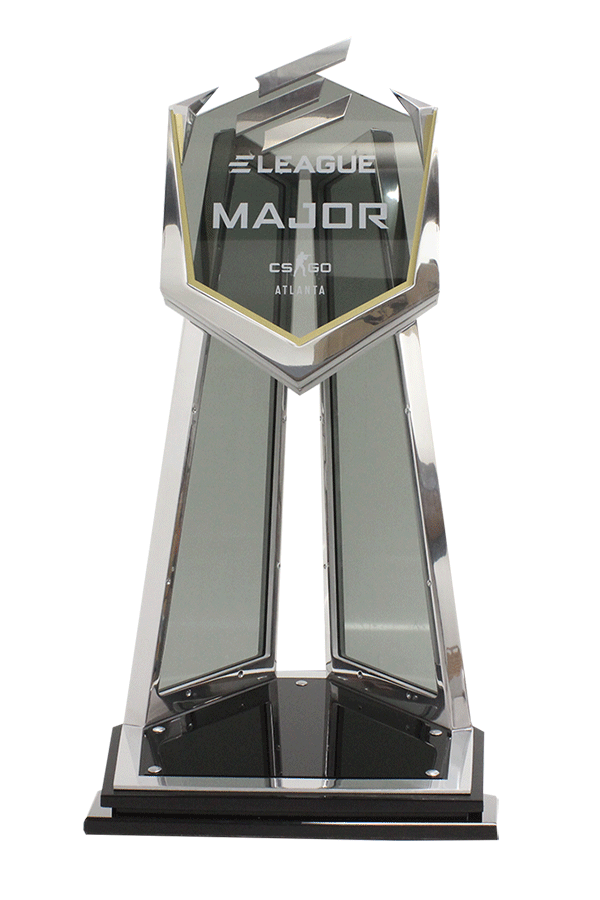 E-Sports finals trophy crafted with a metal frame and smoked glass panels.