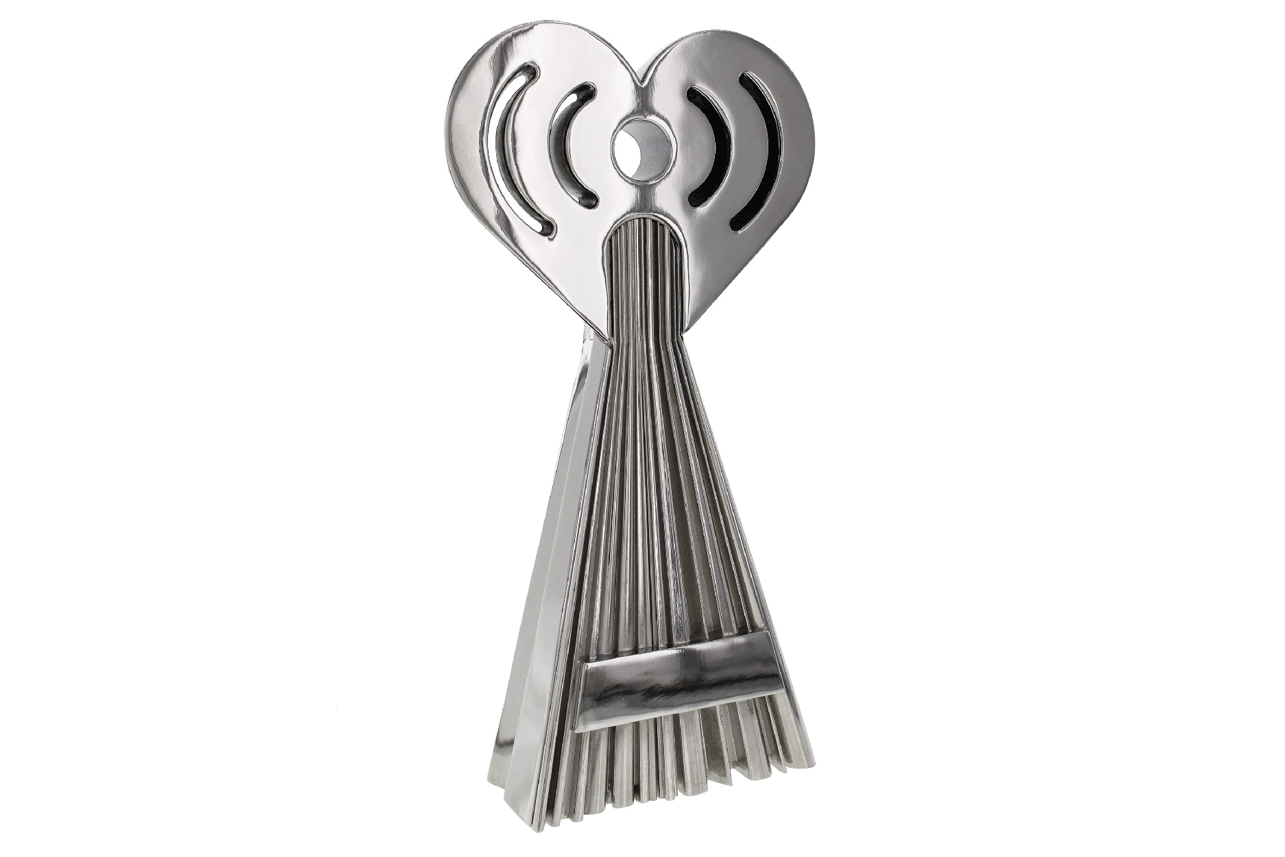 The iHeartRadio Award is a complex metal trophy with extruded letters visible on the base