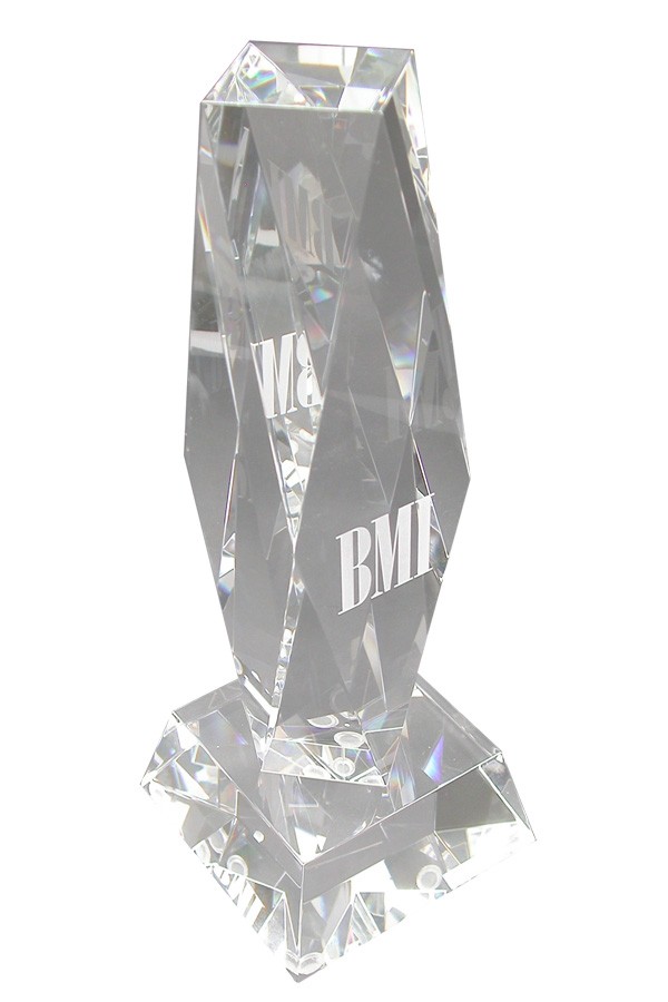 Crystal Award with dazzling art deco style faceting and etched logo