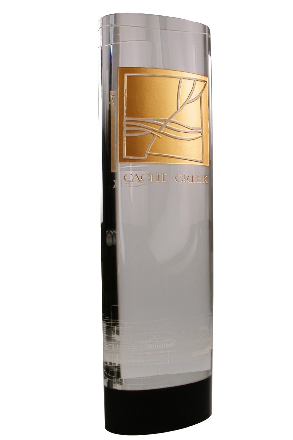 Custom crystal award with logo in gold colorfill