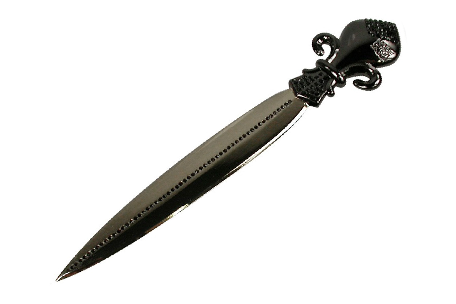 24kt gold plated letter opener with black nickel gunmetal handle and black crystal CS stones custom logo branded corporate gift