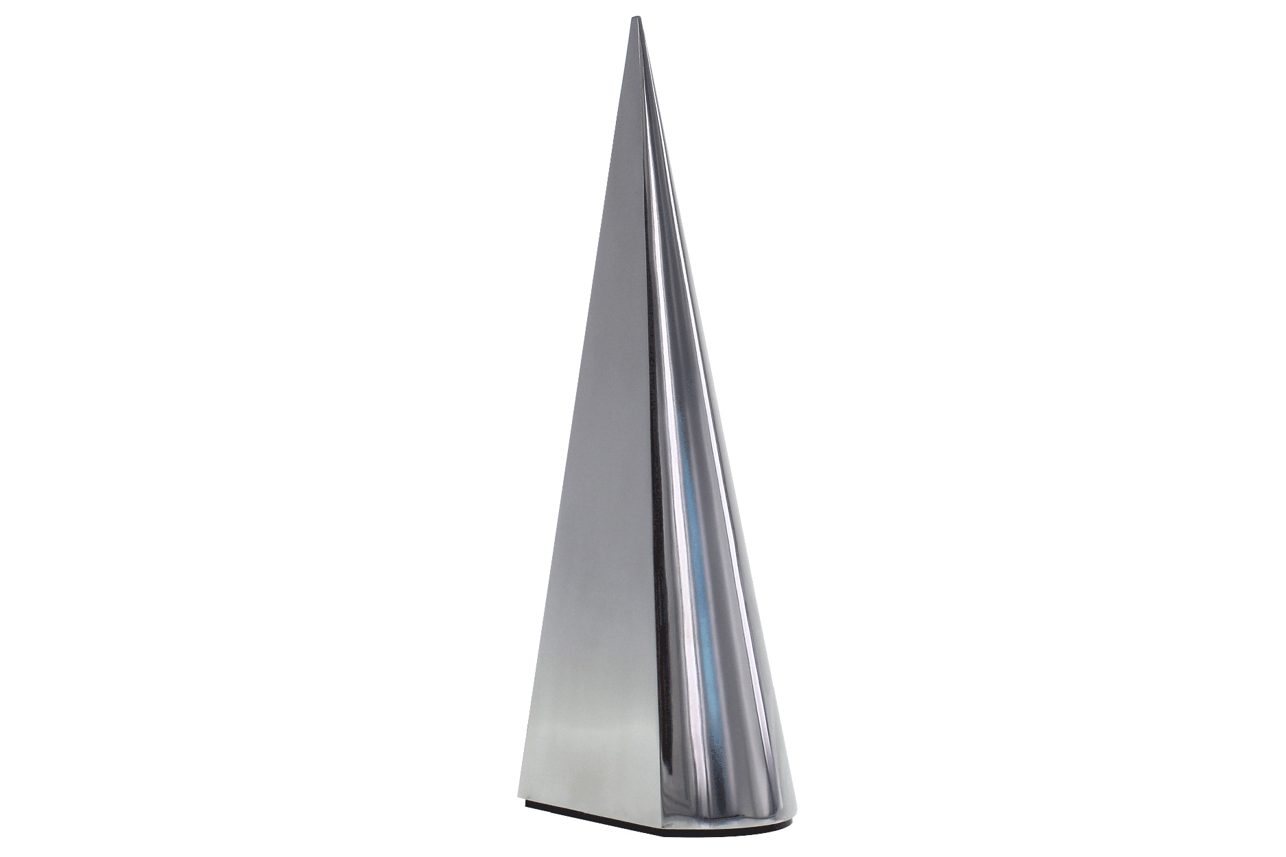 Modern machined aluminum cone with flattened front and black acrylic detail