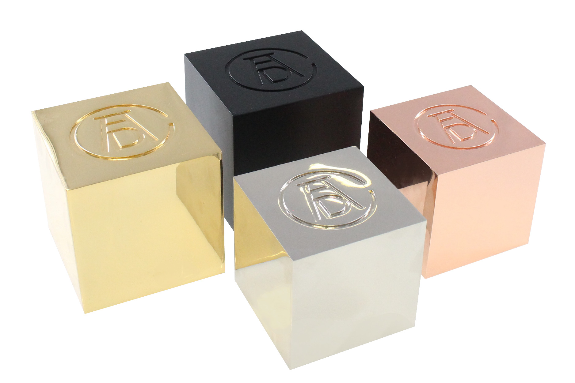 Metal cube trophies for art club