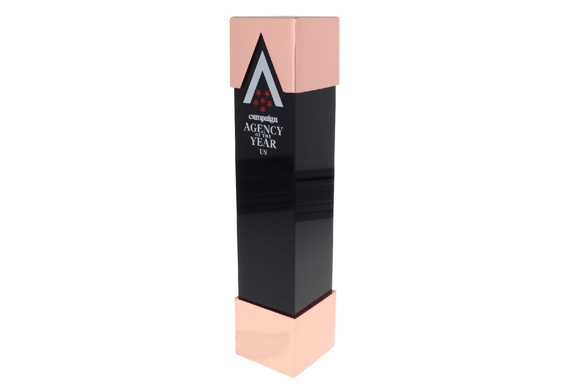 Custom metal column trophy with rose gold accents