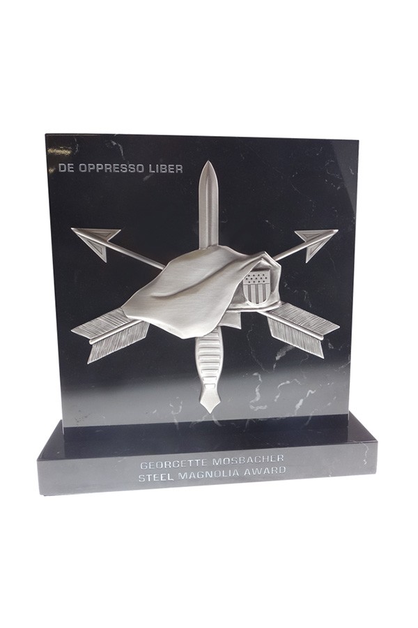 Green beret award custom pewter casting on custom marble