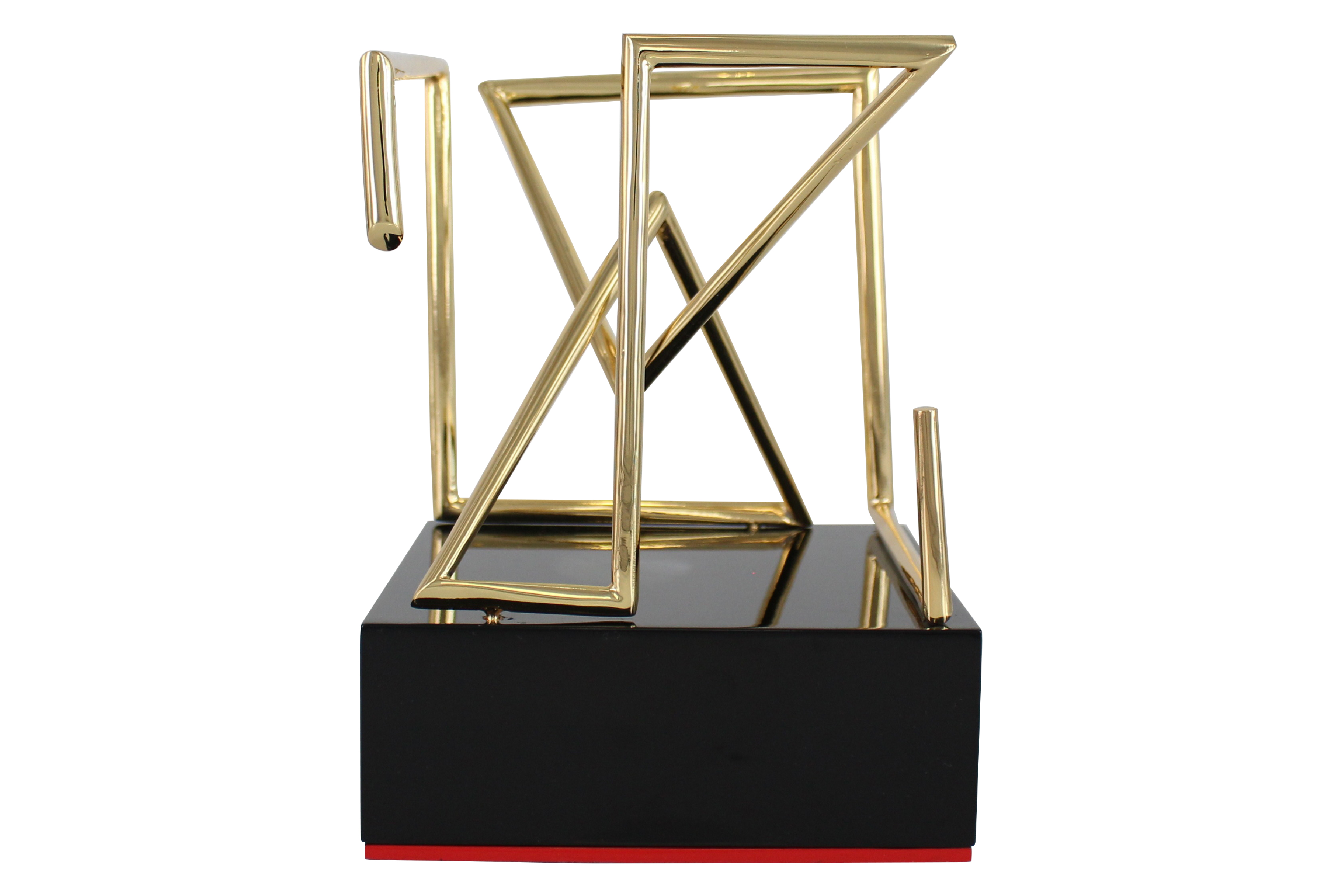 Geometric gold award atop black base.