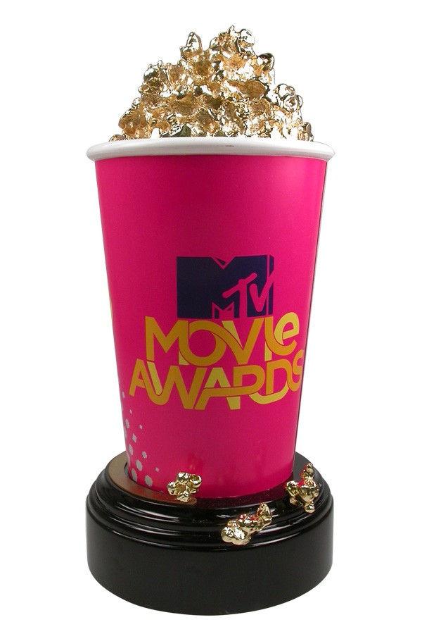 Internationally Recognized 24kt Gold Plated Popcorn Bucket Sculpture Trophy - the MTV Movie Awards - custom made with artisanal craftsmanship by Society Awards