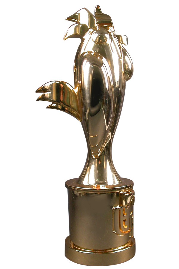 Gold rooster award designed by Tristan Eaton