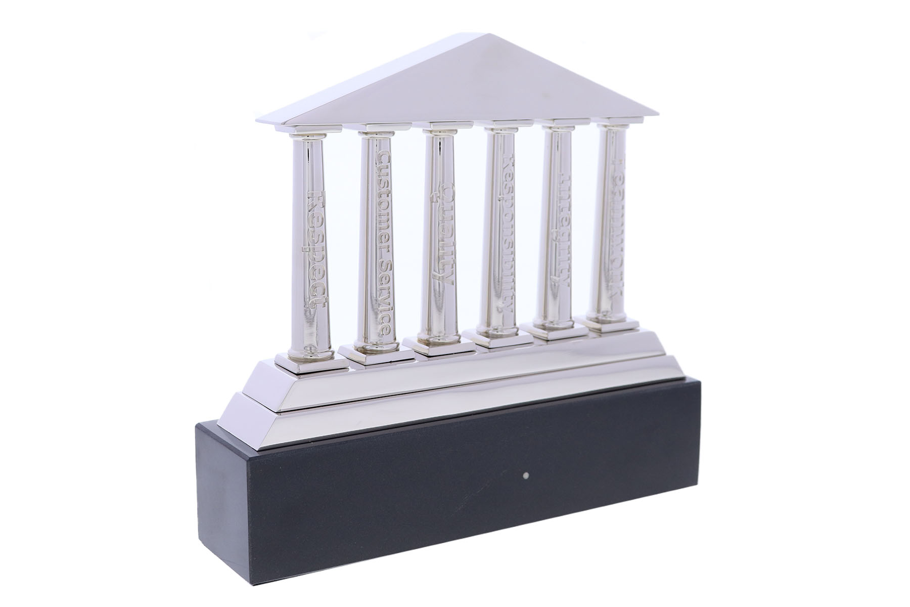 Silver Roman style columns atop a black base | Society Awards