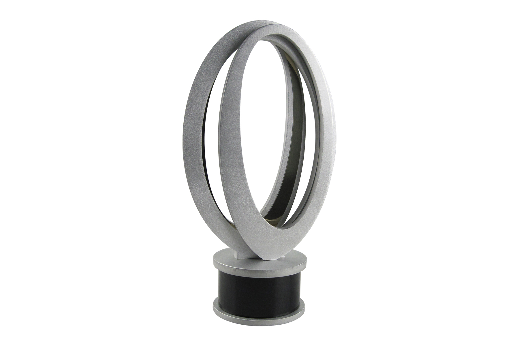 Silver oval leaning disks atop a black base | Society Awards