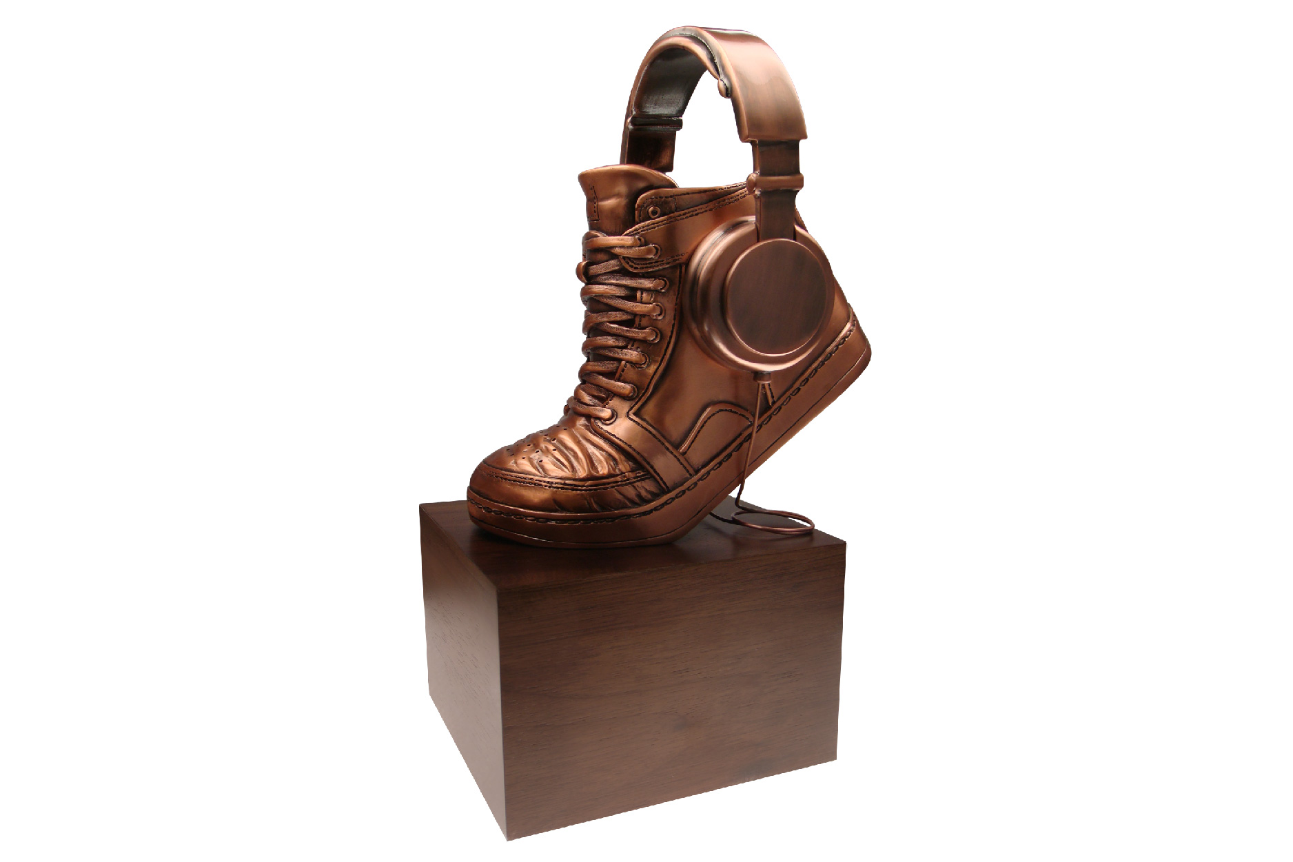 Custom sneaker with head phones in bronze as an award