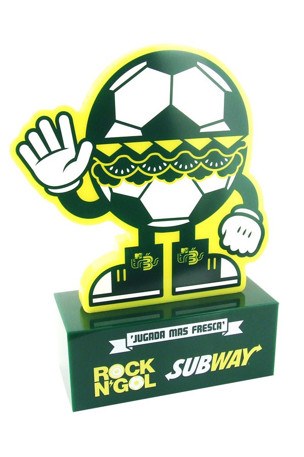 Subway award in shape of soccer ball with hands