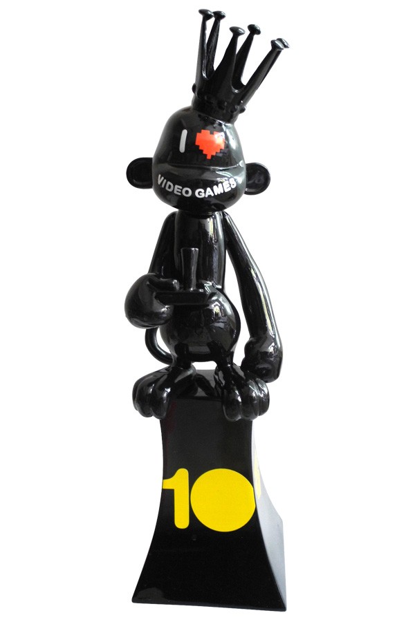 Custom monkey with controller award for 10th anniversary