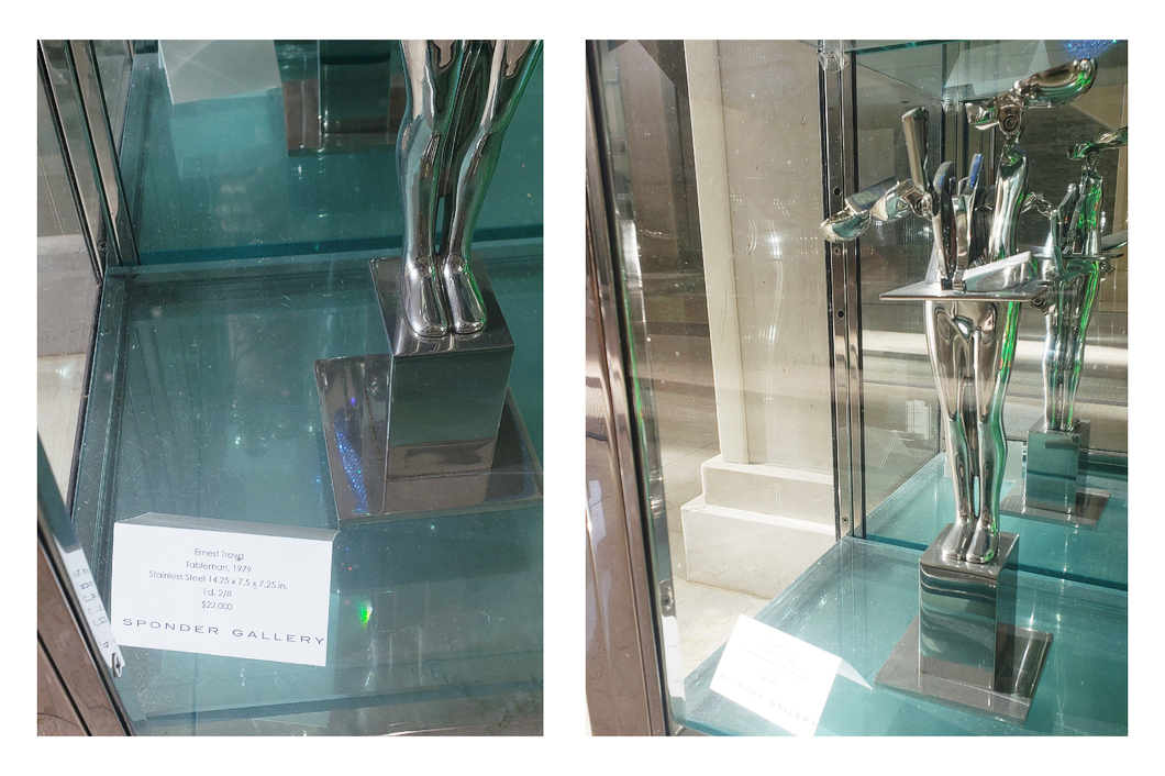 14 inch tall Ernest Trova sculpture in glass case at the Sponder Gallery