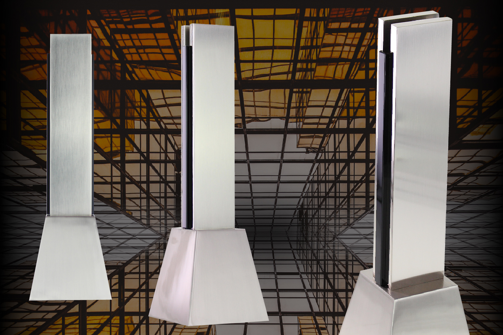 Modern award made of silver metal and crystal