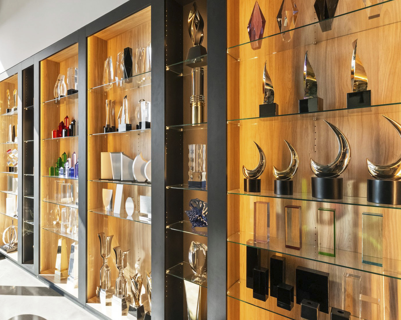 Exclusive Trophies created by Society Awards displayed in our Charlotte NC Office