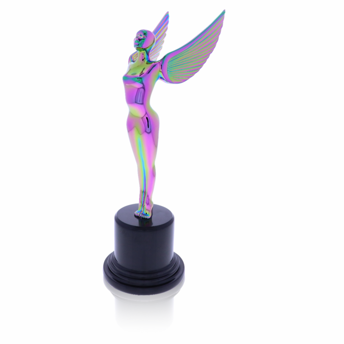 Society Angel trophy with Chromatic IP finish on a marble base
