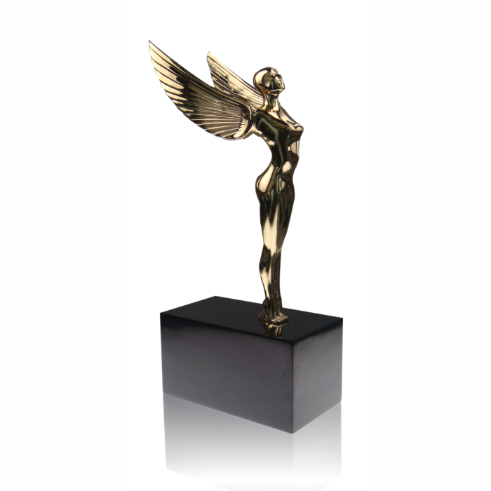 Society Angel award with 24k gold electroplating on a black rectangular base