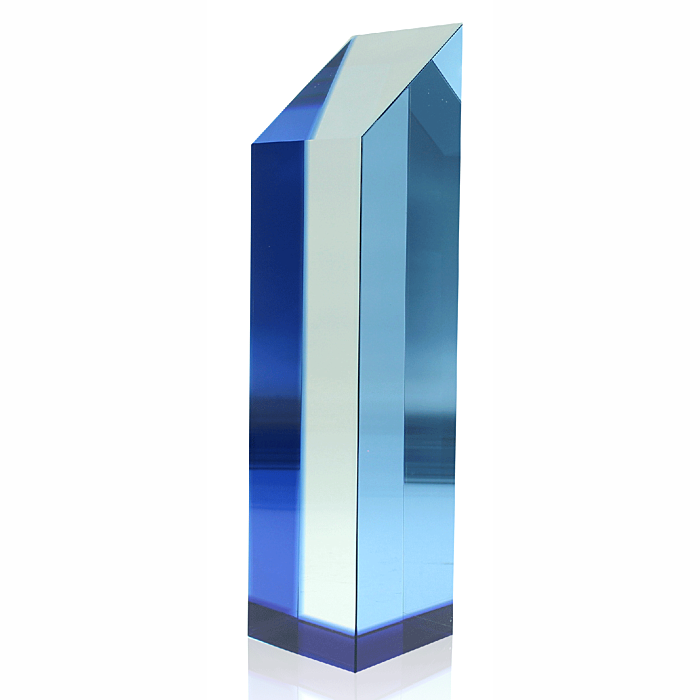 Century Crystal Square award with hues of light and dark blue