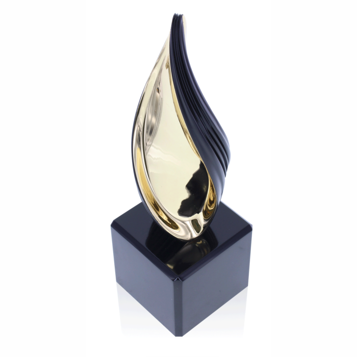 The Twist Texture 2 from society awards. An downward angle of a gold and black metal trophy twist texture trophy and objet d'art