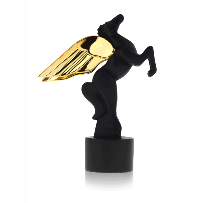 Matte Black Deco Pegasus trophy award with Golden wings on a matte black base