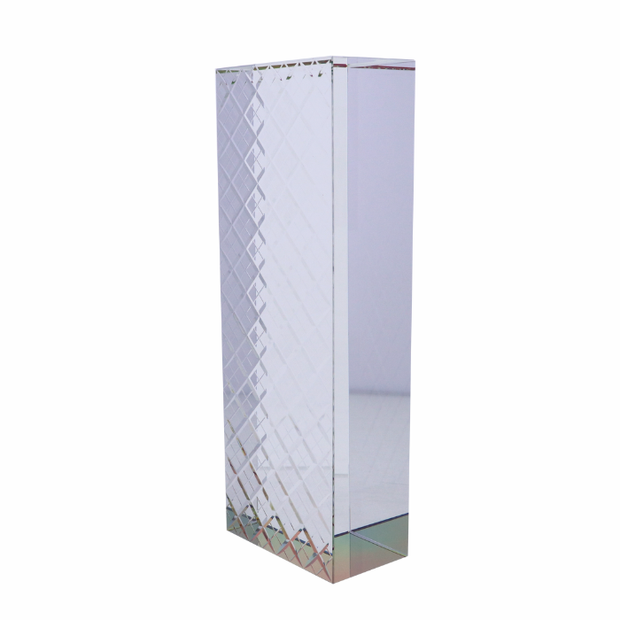 Estate Crystal 1 Block Award Trophy with hand carved crystal designs and dichroic effects